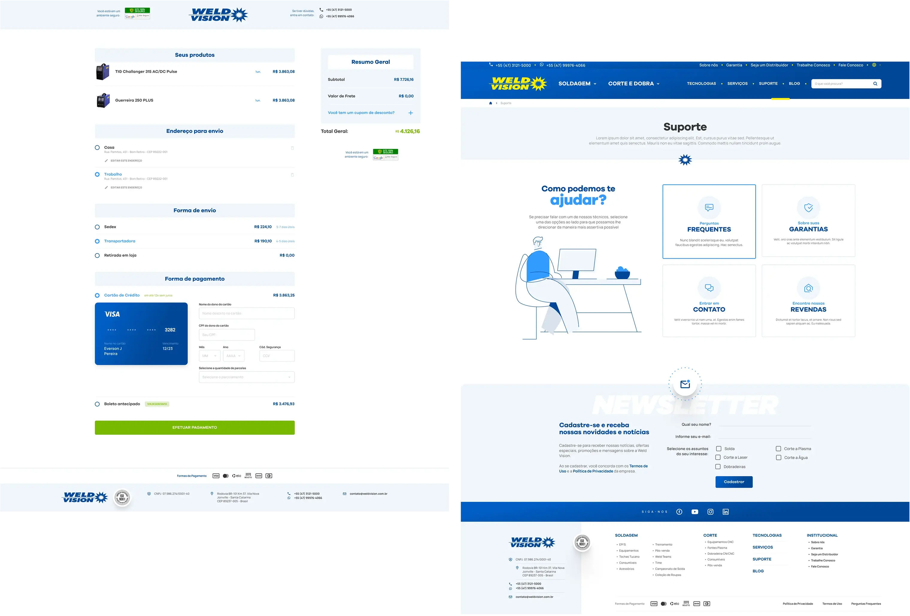Weld Vision product detail and checkout flows