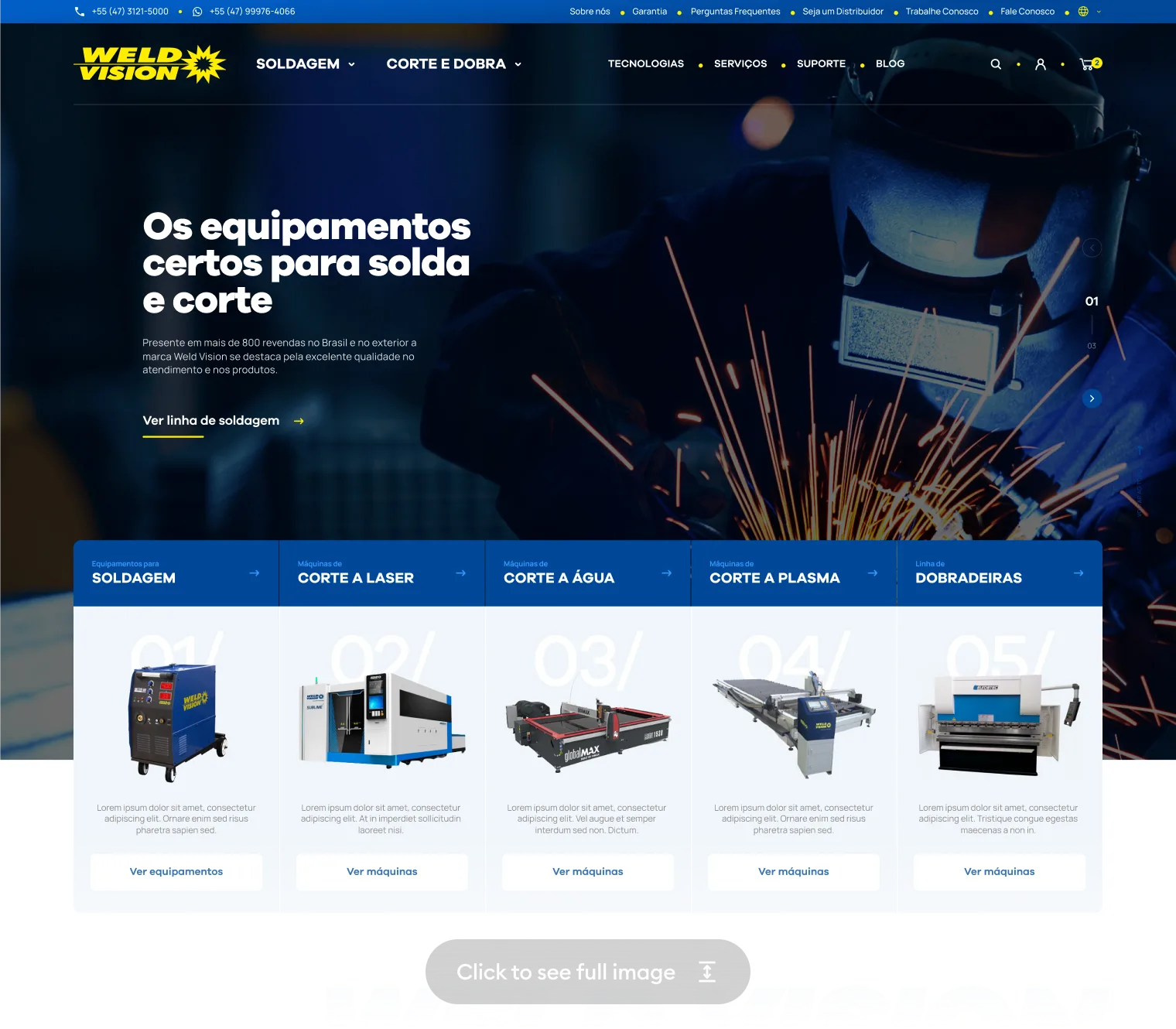 Weld Vision home page — product category overview with catalog entry points — click to expand