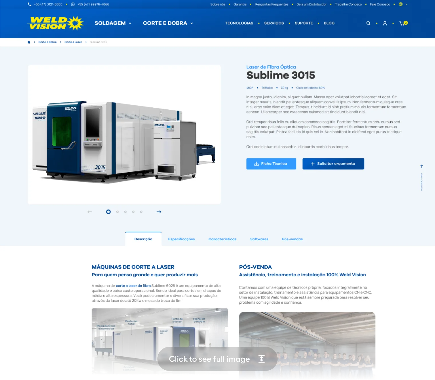 Product detail page B2B — laser machine with specs, tabs, and quotation request — click to expand