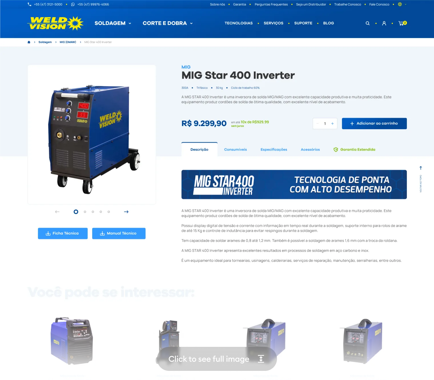 Product detail page B2C — welding machine with price, installment options, and add to cart — click to expand