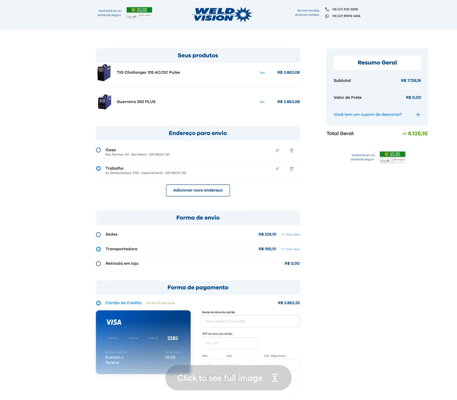 Checkout page — cart review, shipping, payment, and order summary — click to expand